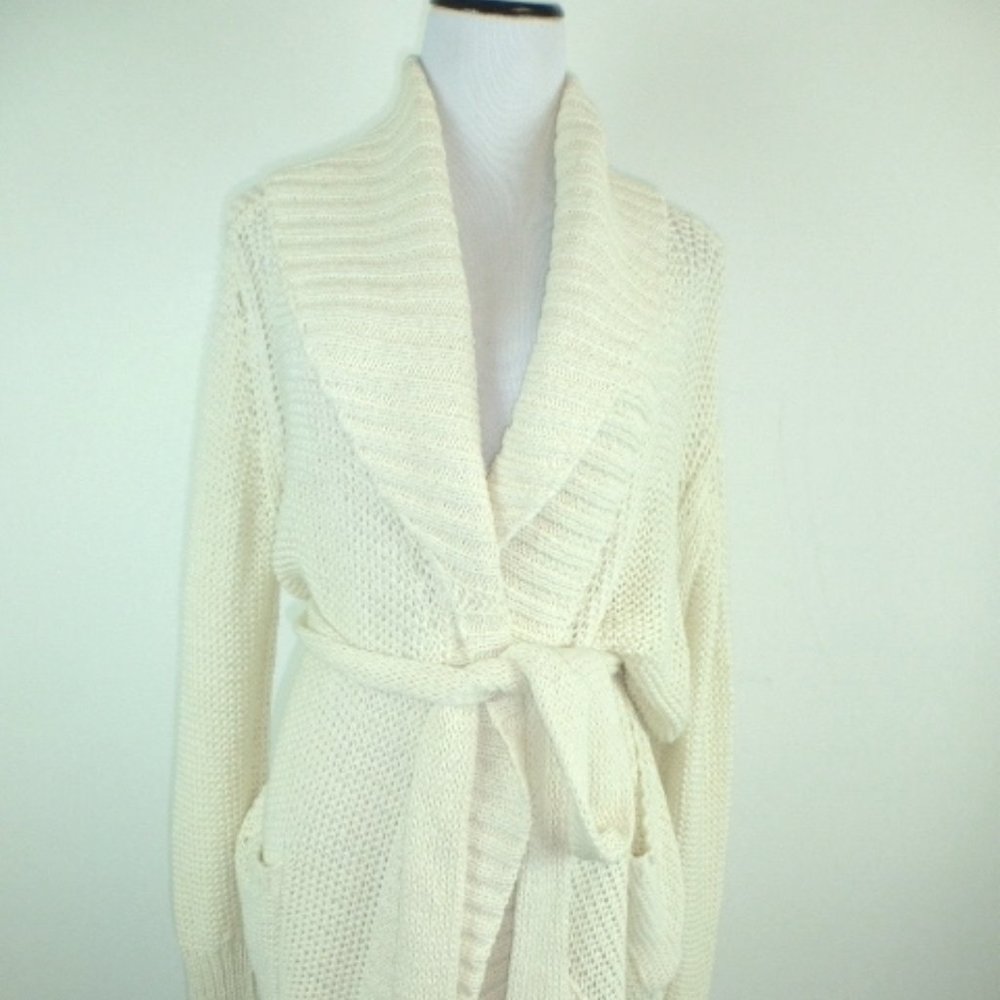 Inhabit Ivory Cardigan Shawl cotton wrap sweater coat S